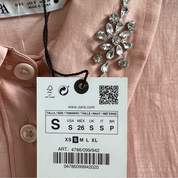 Zara Rhinestone Embellished Button Up Shirt Pink Blush Small - Picture 12 of 12